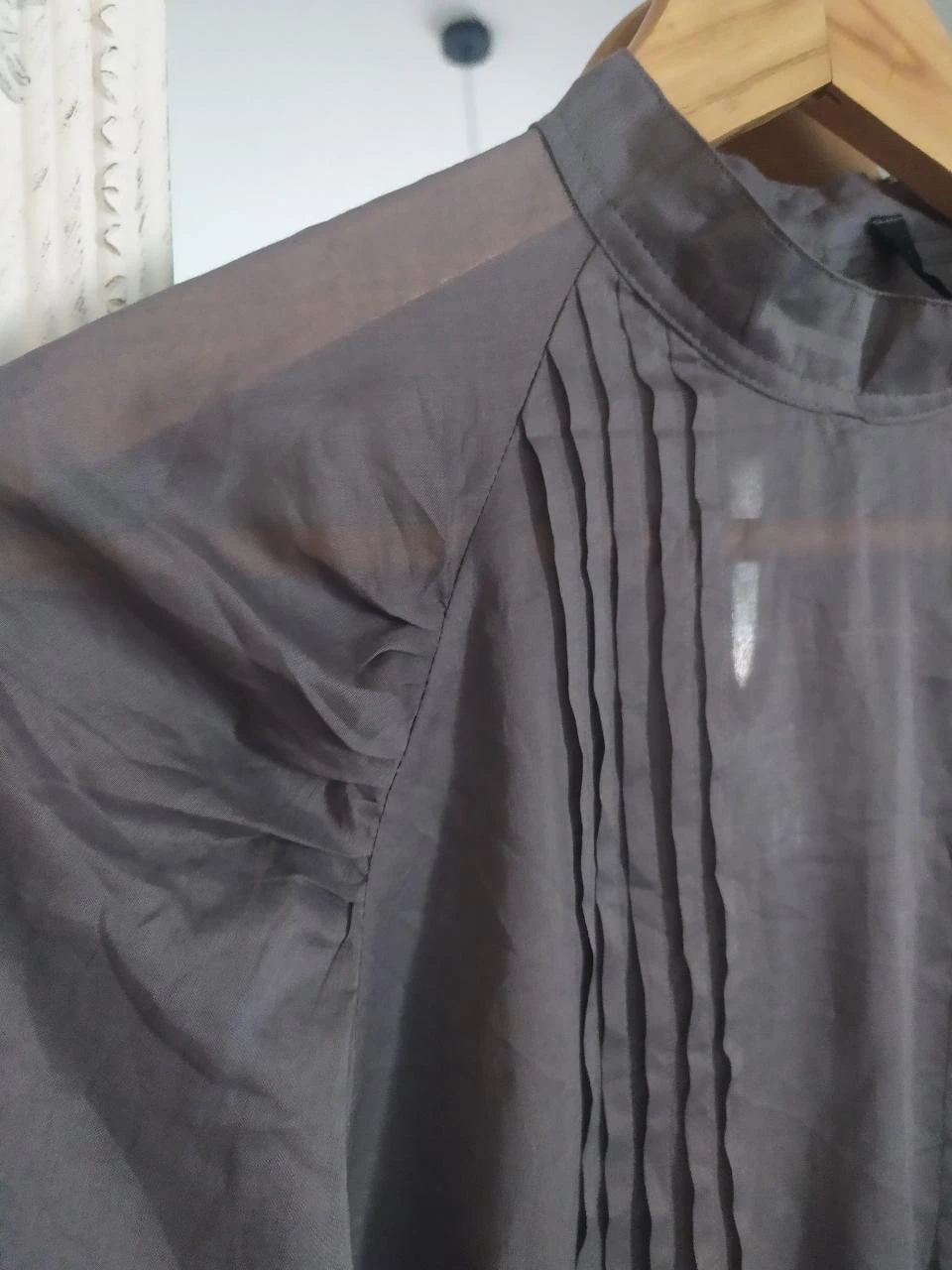 Stile Benetton Light Grey Pleated Balloon Sleeve Blouse M – photo 8